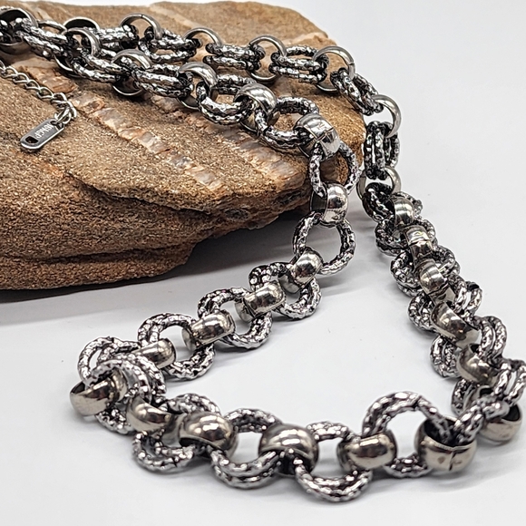 cult gaia Rolo Large Chunky Textured Rhodium 18K White Gold Plated - Picture 6 of 13